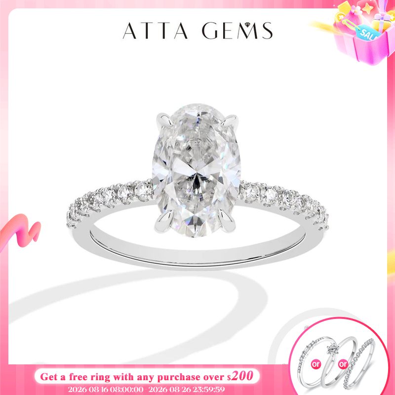 Moissanite Ring - ATTAGEMS Oval Kesim 3.0CT Mozanit Yüzük