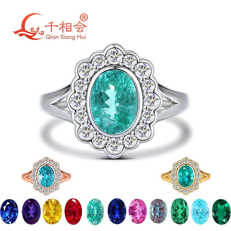 Moissanite Ring - Laboratuvarda Yetiştirilmiş Oval Paraiba Turmalin Halo