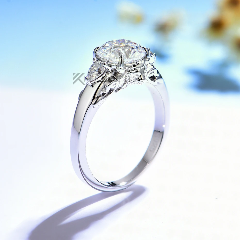 Moissanite Ring - 7.5MM Yuvarlak D VVS1 Aslan Solitaire
