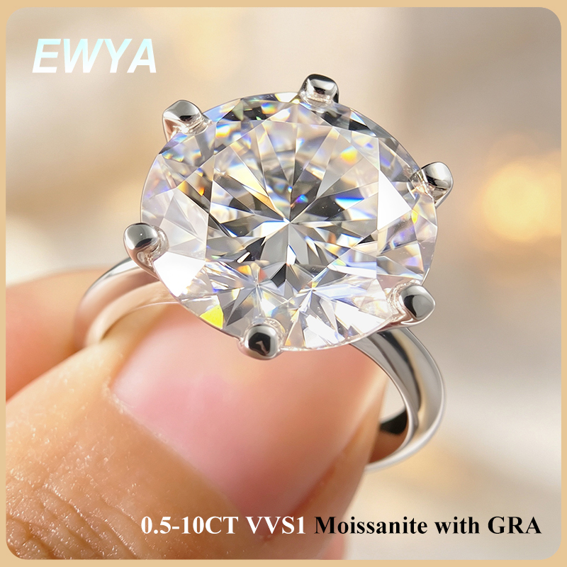 Moissanite Ring - EWYA GRA Sertifikalı 0.5-10CT D Renk