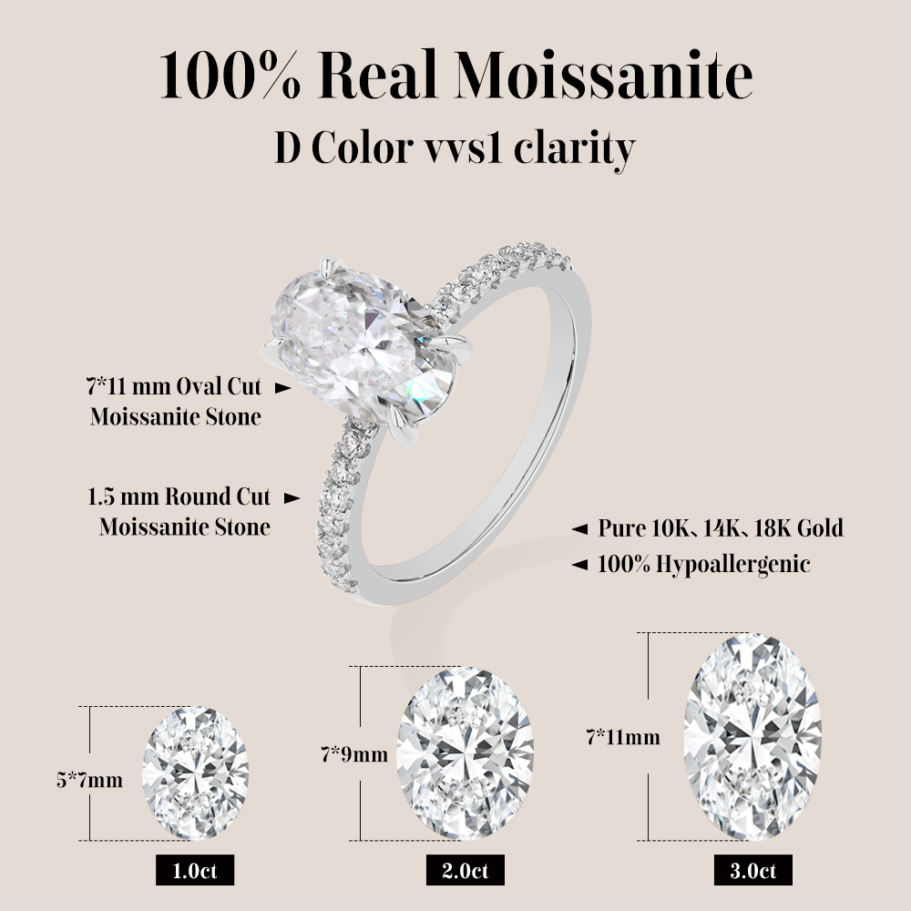 ATTAGEMS Oval Kesim 3.0CT Moza - Moissanite Ring incelemesi ve fiyatı